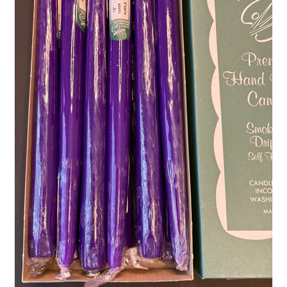 Box of 12 Patrician Purple Classic 12" Hand Dipped Dripless Taper Dinner Candles - Picture 2 of 4